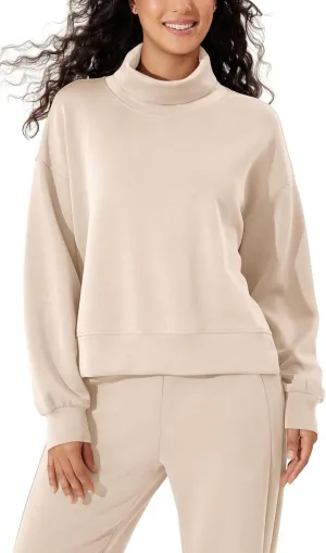 ODODOS Modal Soft Split Hem Turtleneck Sweatshirts for Women Long Sleeve Casual Pullover Top