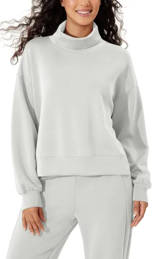 ODODOS Modal Soft Split Hem Turtleneck Sweatshirts for Women Long Sleeve Casual Pullover Top