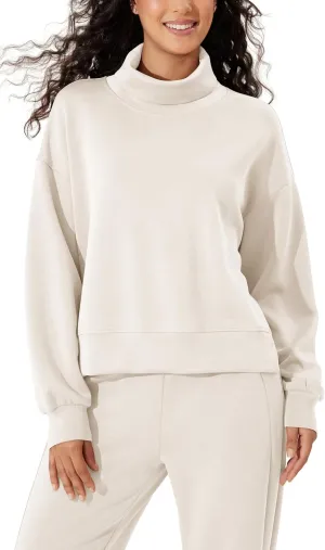 ODODOS Modal Soft Split Hem Turtleneck Sweatshirts for Women Long Sleeve Casual Pullover Top