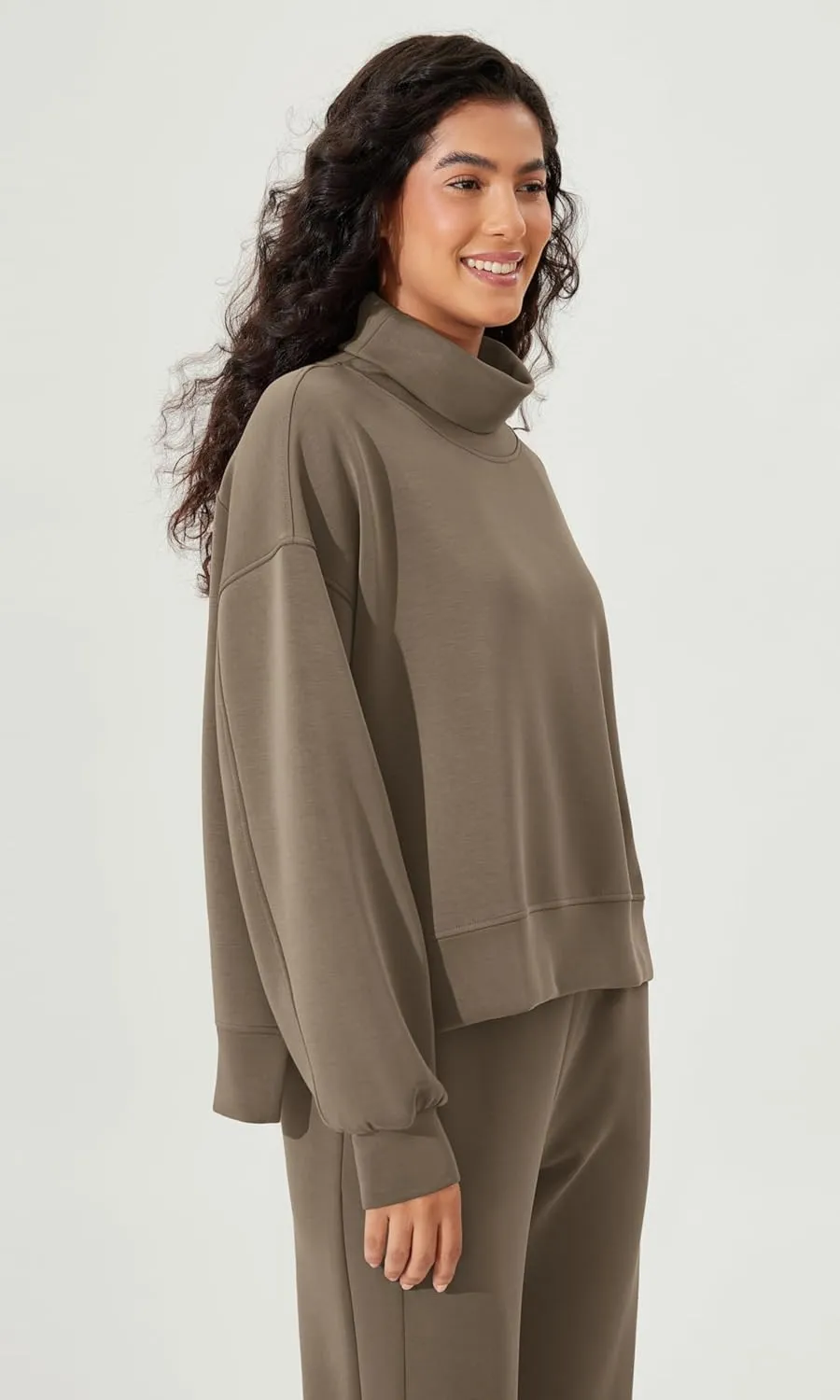 ODODOS Modal Soft Split Hem Turtleneck Sweatshirts for Women Long Sleeve Casual Pullover Top