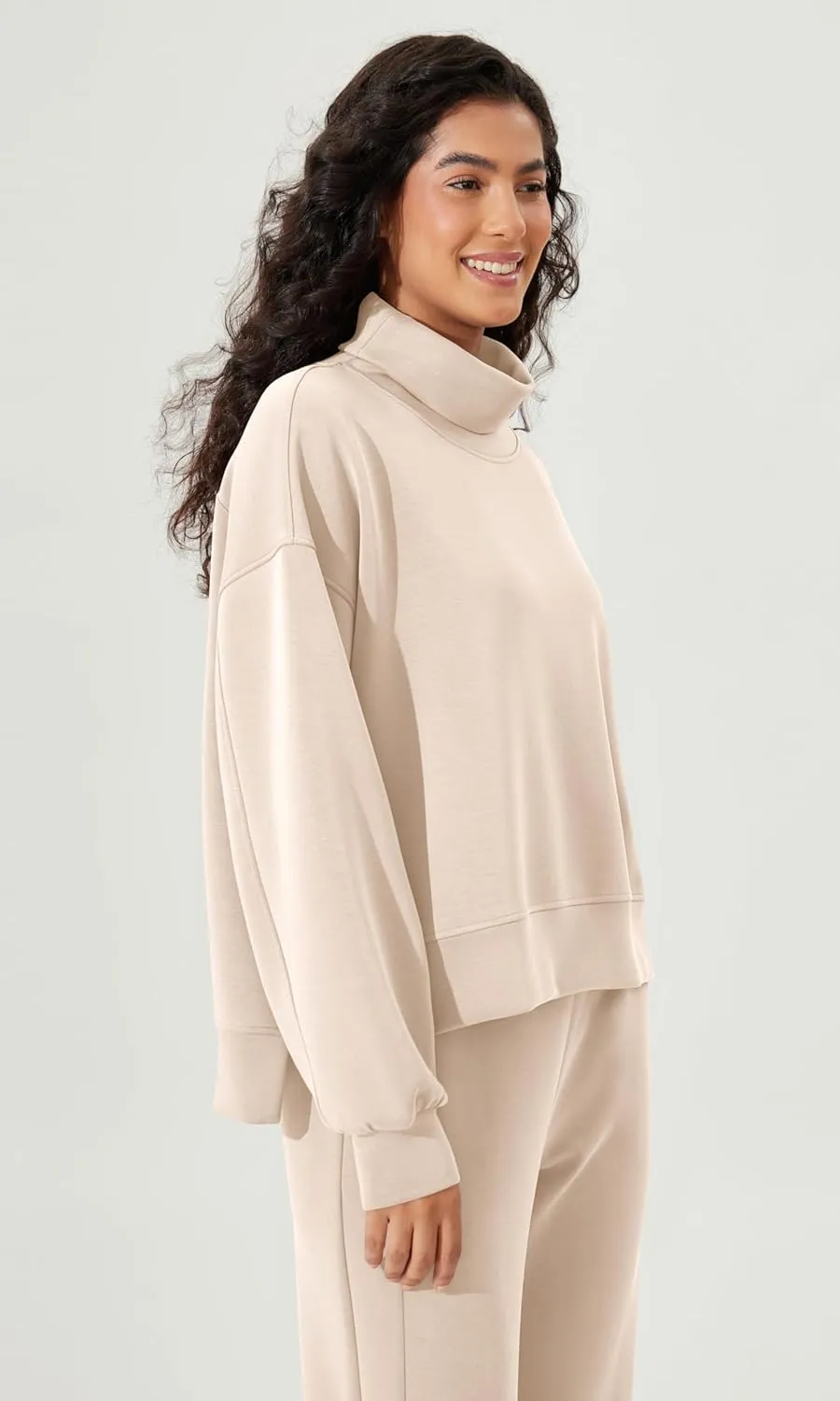 ODODOS Modal Soft Split Hem Turtleneck Sweatshirts for Women Long Sleeve Casual Pullover Top