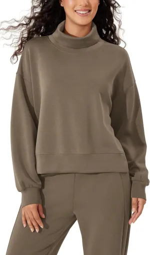 ODODOS Modal Soft Split Hem Turtleneck Sweatshirts for Women Long Sleeve Casual Pullover Top