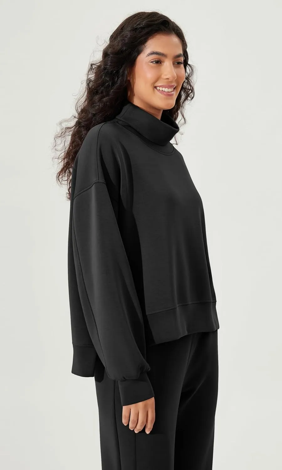 ODODOS Modal Soft Split Hem Turtleneck Sweatshirts for Women Long Sleeve Casual Pullover Top