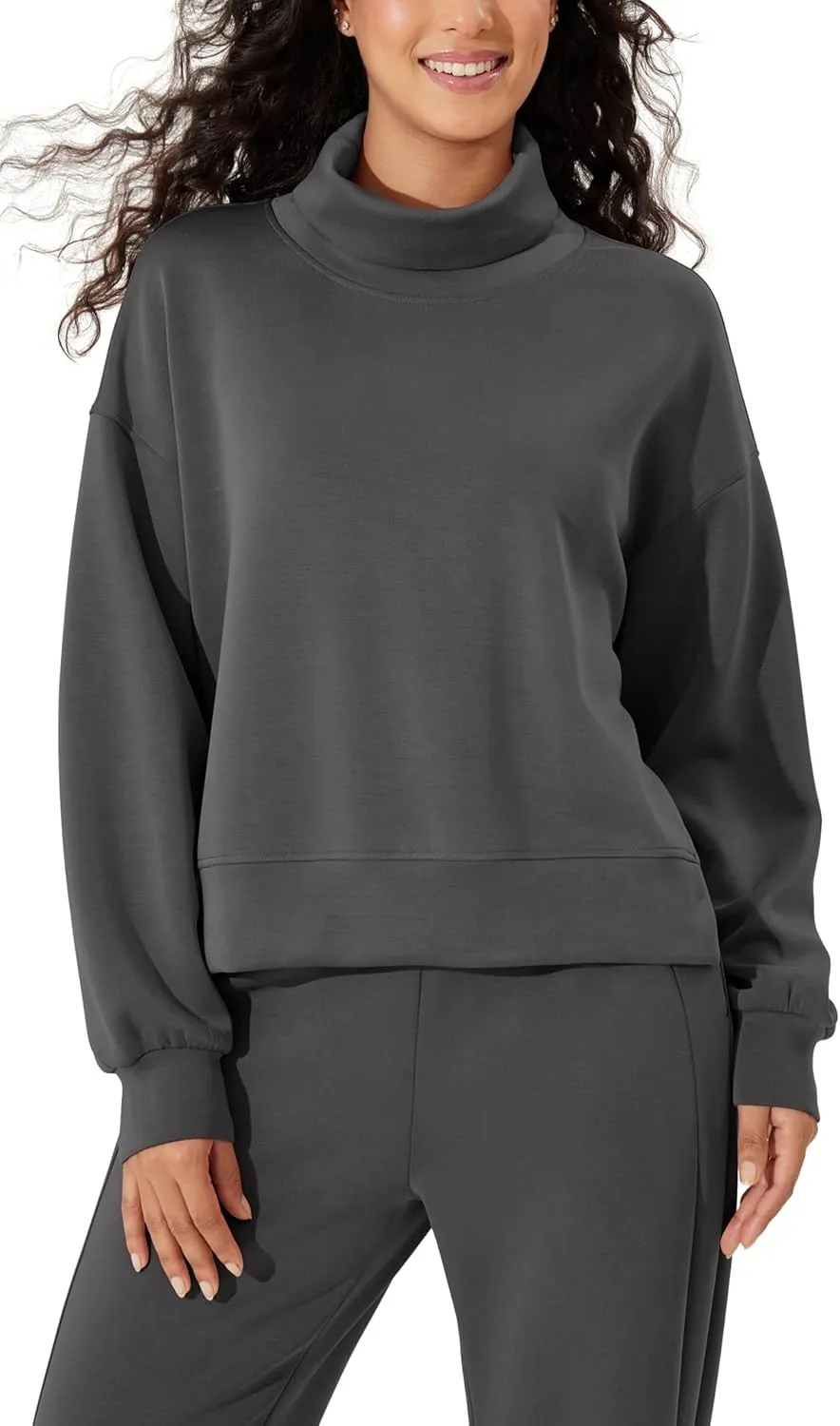ODODOS Modal Soft Split Hem Turtleneck Sweatshirts for Women Long Sleeve Casual Pullover Top