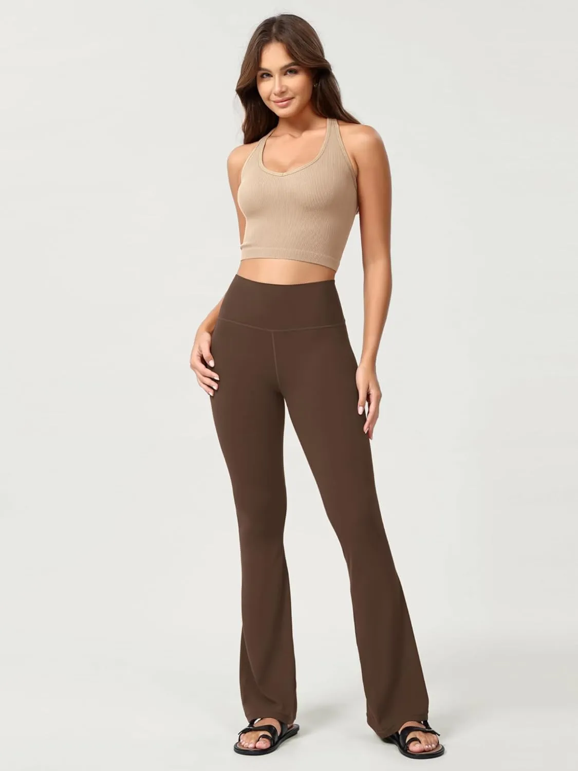 ODODOS Seamless Halter Crop Tops for Women Ribbed Soft V Neck Open Back Cropped Tank Top