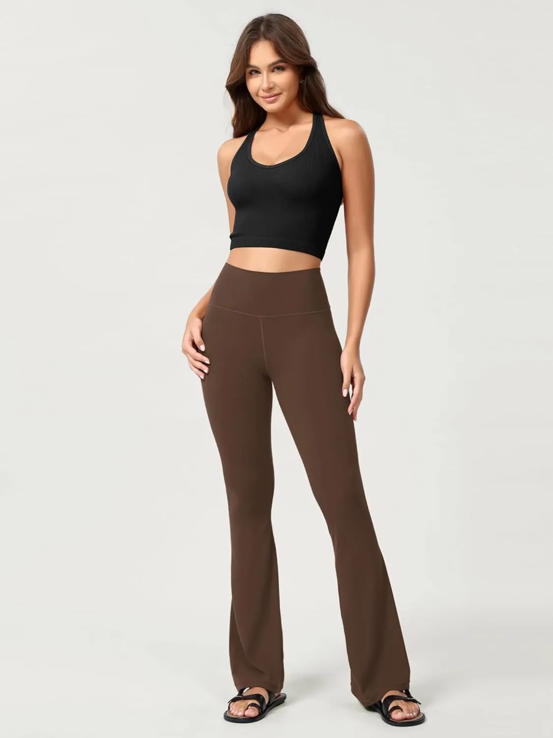 ODODOS Seamless Halter Crop Tops for Women Ribbed Soft V Neck Open Back Cropped Tank Top