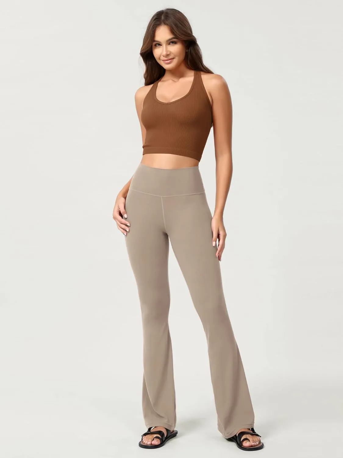 ODODOS Seamless Halter Crop Tops for Women Ribbed Soft V Neck Open Back Cropped Tank Top