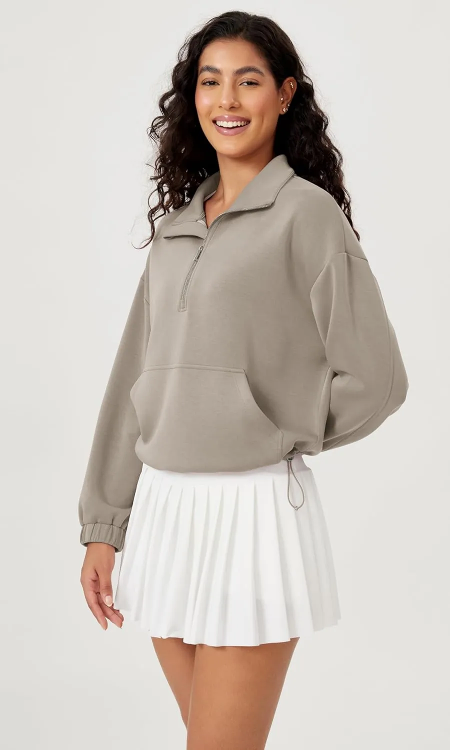 ODODOS Women's Modal Soft Cinchable Sweatshirts Half Zipper Funnel Neck Oversize Pullover with Pockets