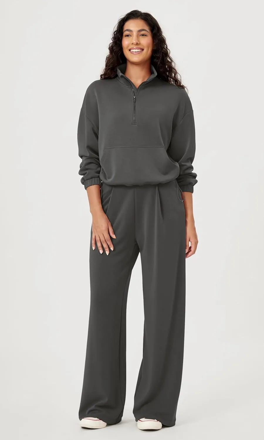ODODOS Women's Modal Soft Cinchable Sweatshirts Half Zipper Funnel Neck Oversize Pullover with Pockets