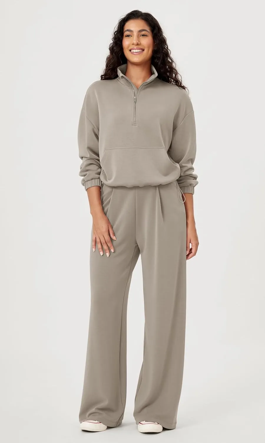 ODODOS Women's Modal Soft Cinchable Sweatshirts Half Zipper Funnel Neck Oversize Pullover with Pockets