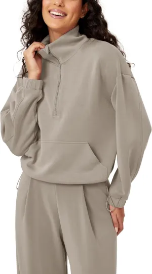 ODODOS Women's Modal Soft Cinchable Sweatshirts Half Zipper Funnel Neck Oversize Pullover with Pockets