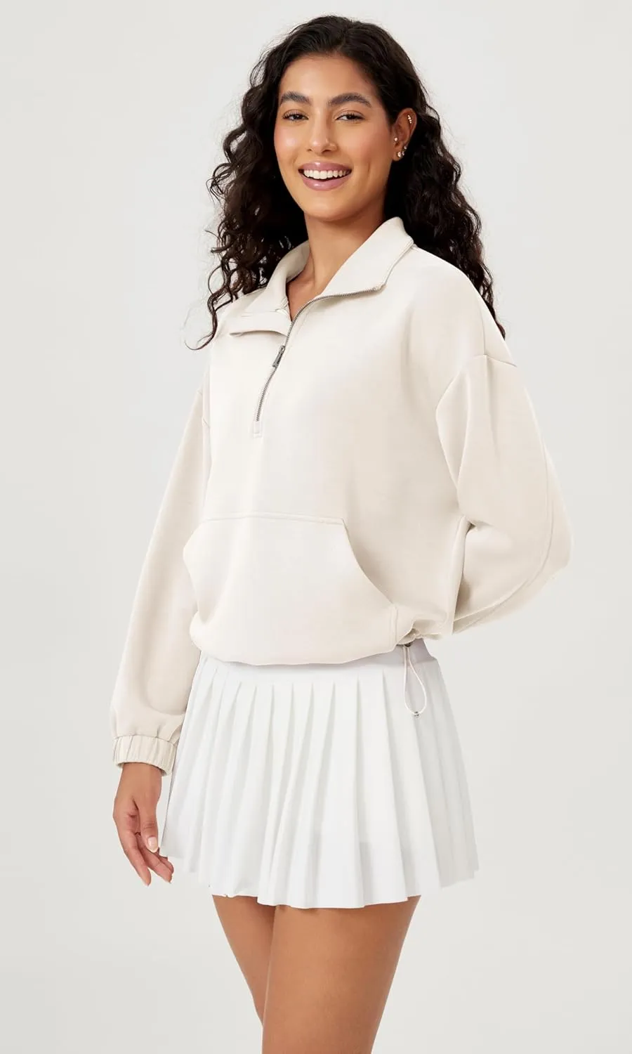 ODODOS Women's Modal Soft Cinchable Sweatshirts Half Zipper Funnel Neck Oversize Pullover with Pockets