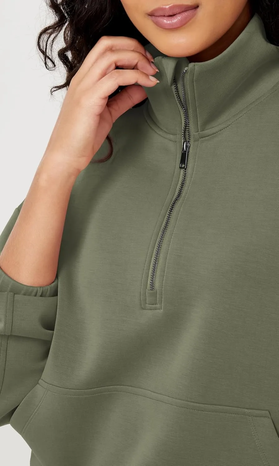 ODODOS Women's Modal Soft Cinchable Sweatshirts Half Zipper Funnel Neck Oversize Pullover with Pockets