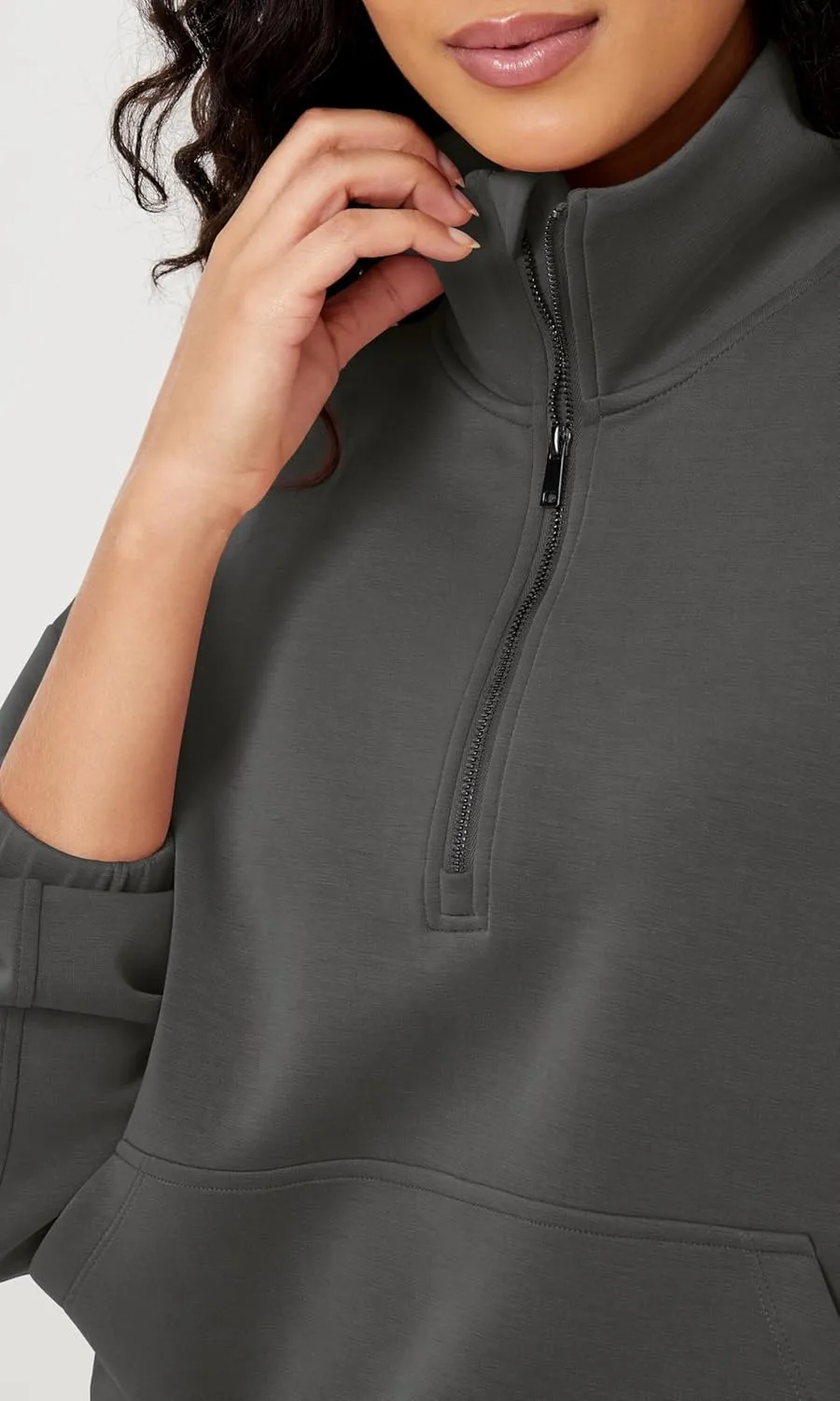 ODODOS Women's Modal Soft Cinchable Sweatshirts Half Zipper Funnel Neck Oversize Pullover with Pockets
