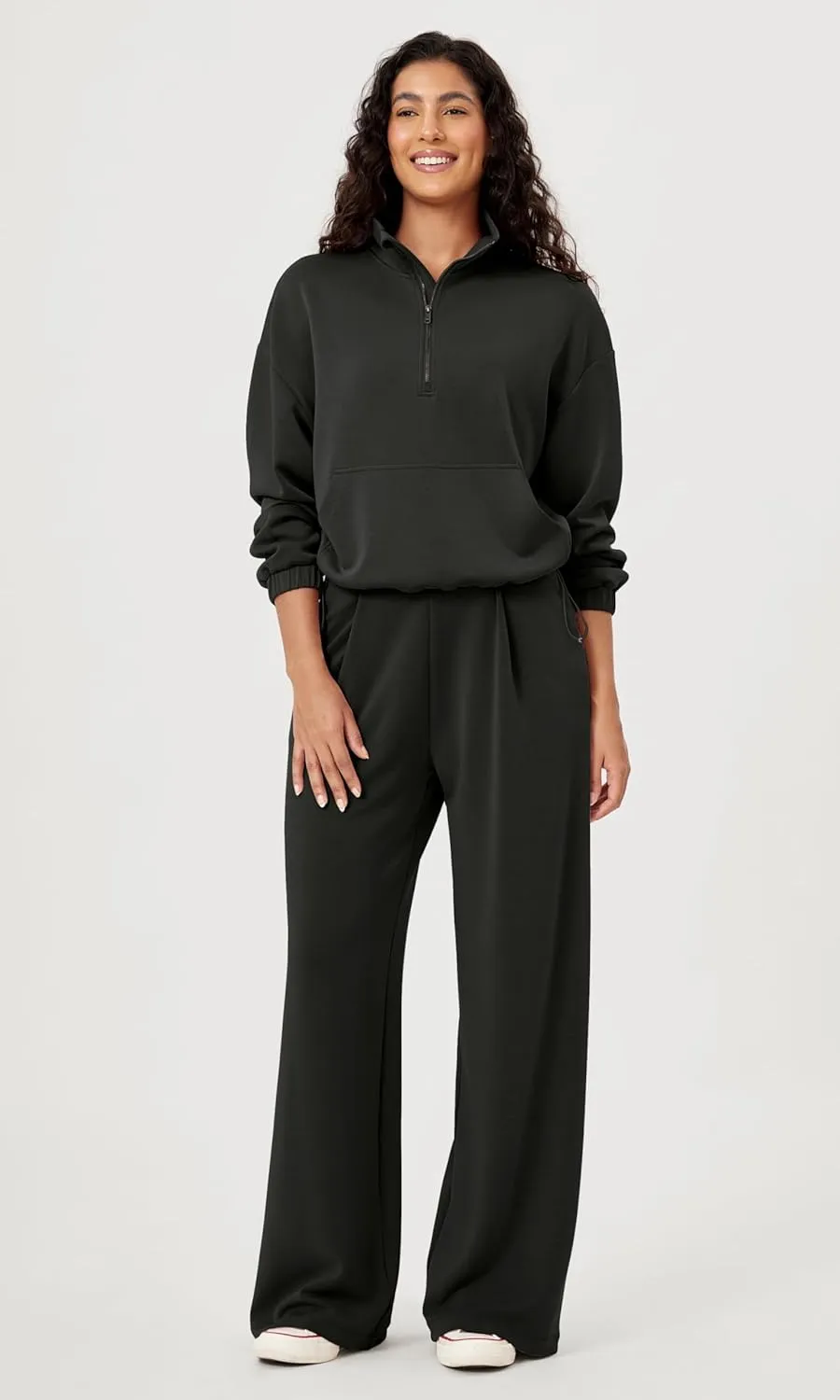 ODODOS Women's Modal Soft Cinchable Sweatshirts Half Zipper Funnel Neck Oversize Pullover with Pockets