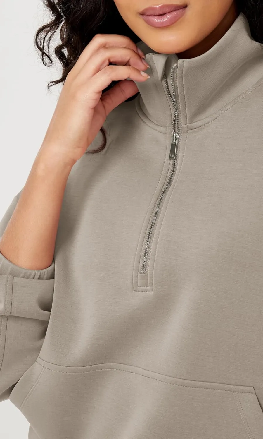 ODODOS Women's Modal Soft Cinchable Sweatshirts Half Zipper Funnel Neck Oversize Pullover with Pockets