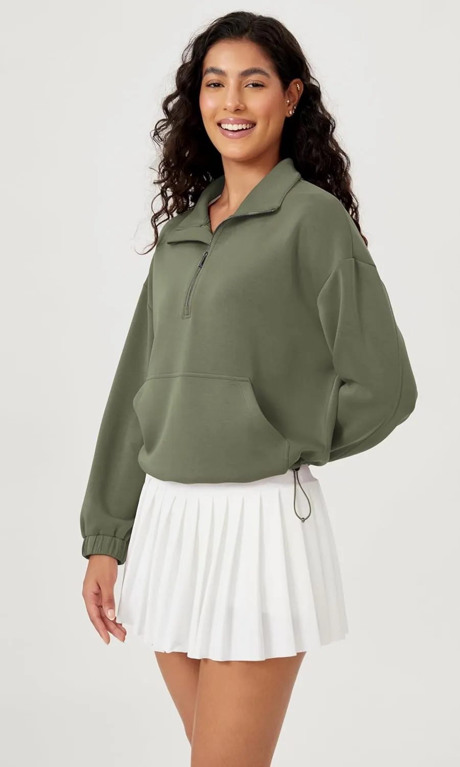 ODODOS Women's Modal Soft Cinchable Sweatshirts Half Zipper Funnel Neck Oversize Pullover with Pockets