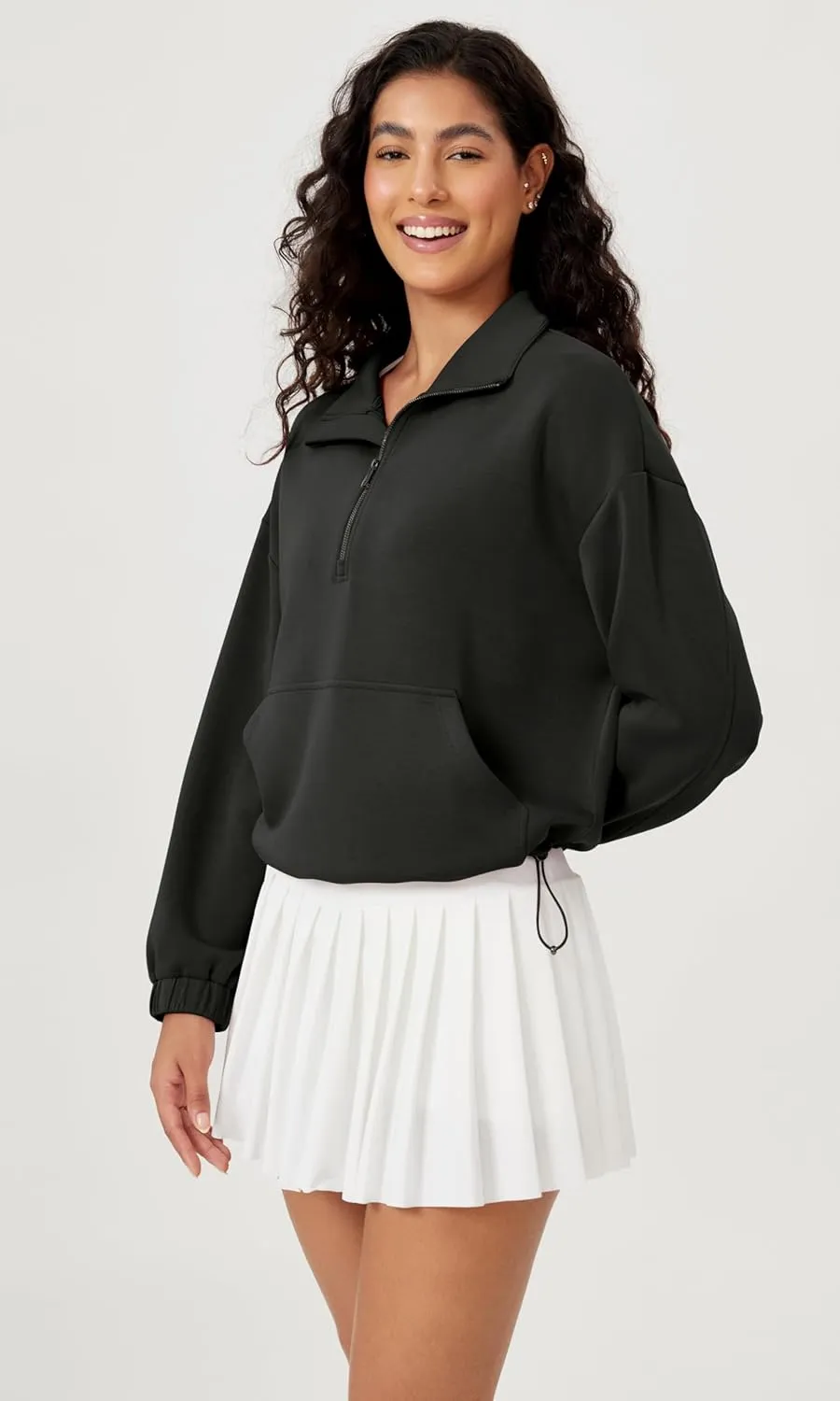 ODODOS Women's Modal Soft Cinchable Sweatshirts Half Zipper Funnel Neck Oversize Pullover with Pockets
