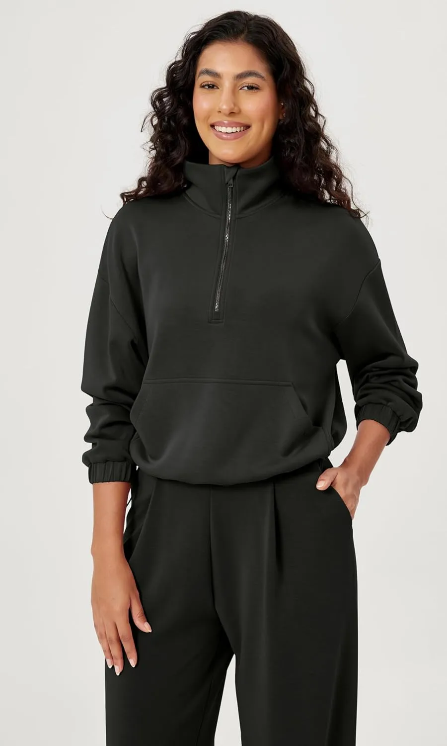 ODODOS Women's Modal Soft Cinchable Sweatshirts Half Zipper Funnel Neck Oversize Pullover with Pockets