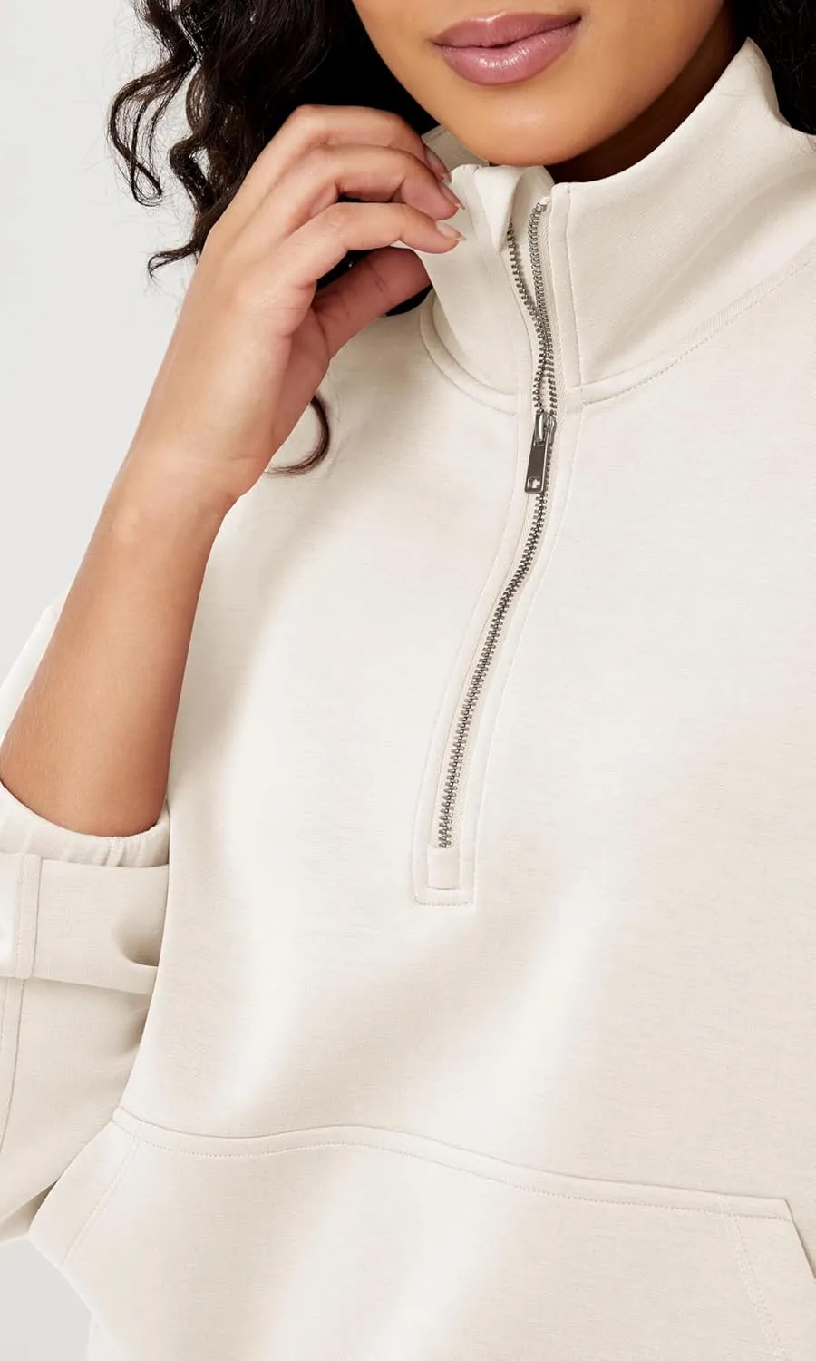 ODODOS Women's Modal Soft Cinchable Sweatshirts Half Zipper Funnel Neck Oversize Pullover with Pockets