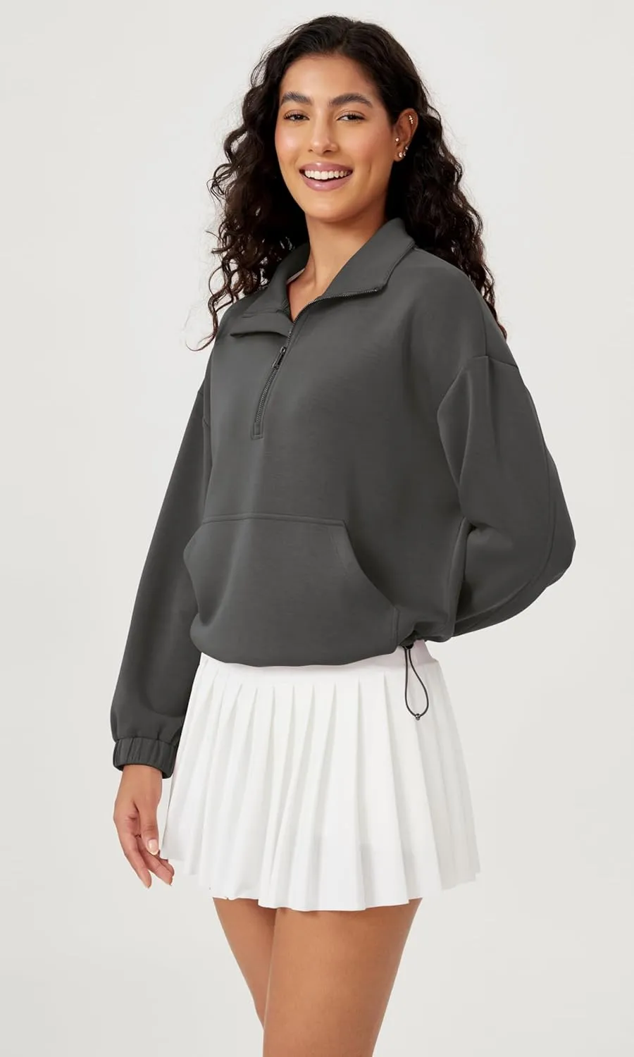 ODODOS Women's Modal Soft Cinchable Sweatshirts Half Zipper Funnel Neck Oversize Pullover with Pockets