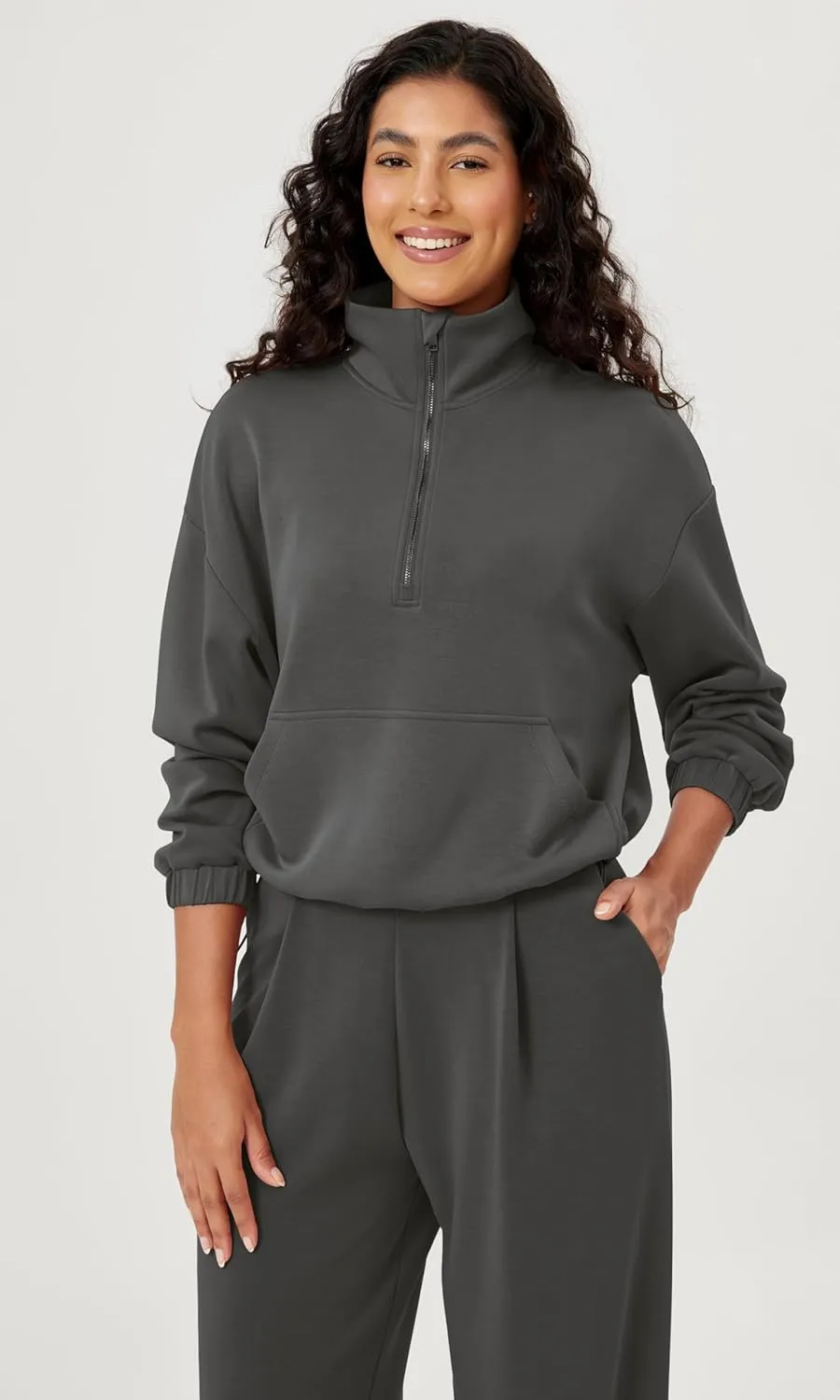 ODODOS Women's Modal Soft Cinchable Sweatshirts Half Zipper Funnel Neck Oversize Pullover with Pockets