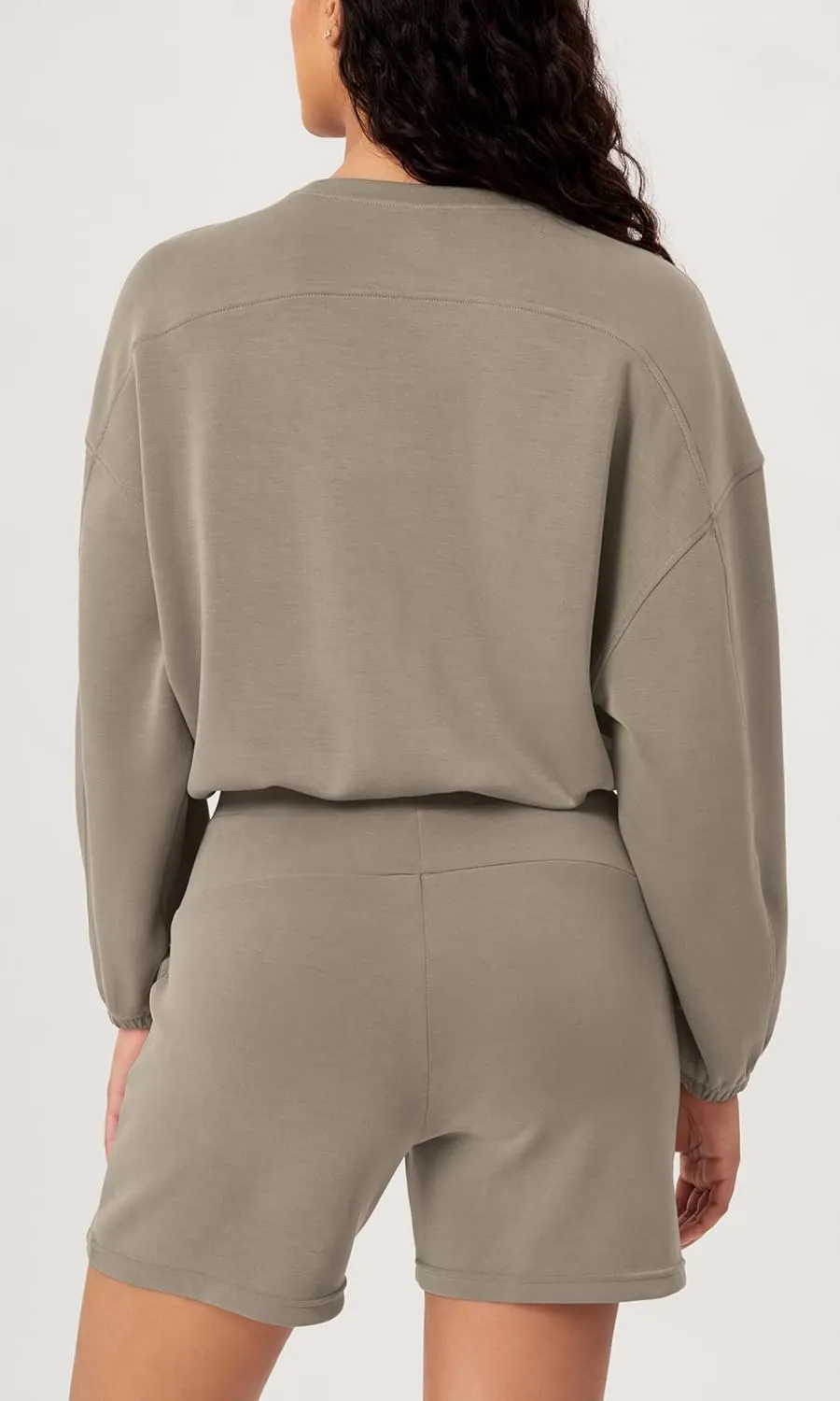 ODODOS Women's Modal Soft Gathered Cropped Sweatshirts Long Sleeve Elastic Hem Crew Neck Pullover Tops