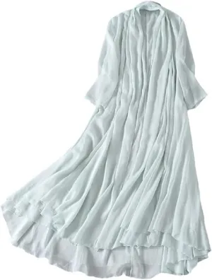 OPOB Women's Cardigan, Womens Chinese Style Chiffon Embroidery Pea Coat (Hanfu) (Light Green,One_Size)