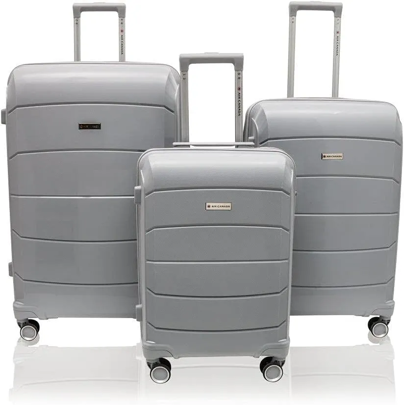 Optimum 3Pcs Hardside Spinner Rolling Luggage & Wet Pouch Set Carry-On Suitcase - Light Grey