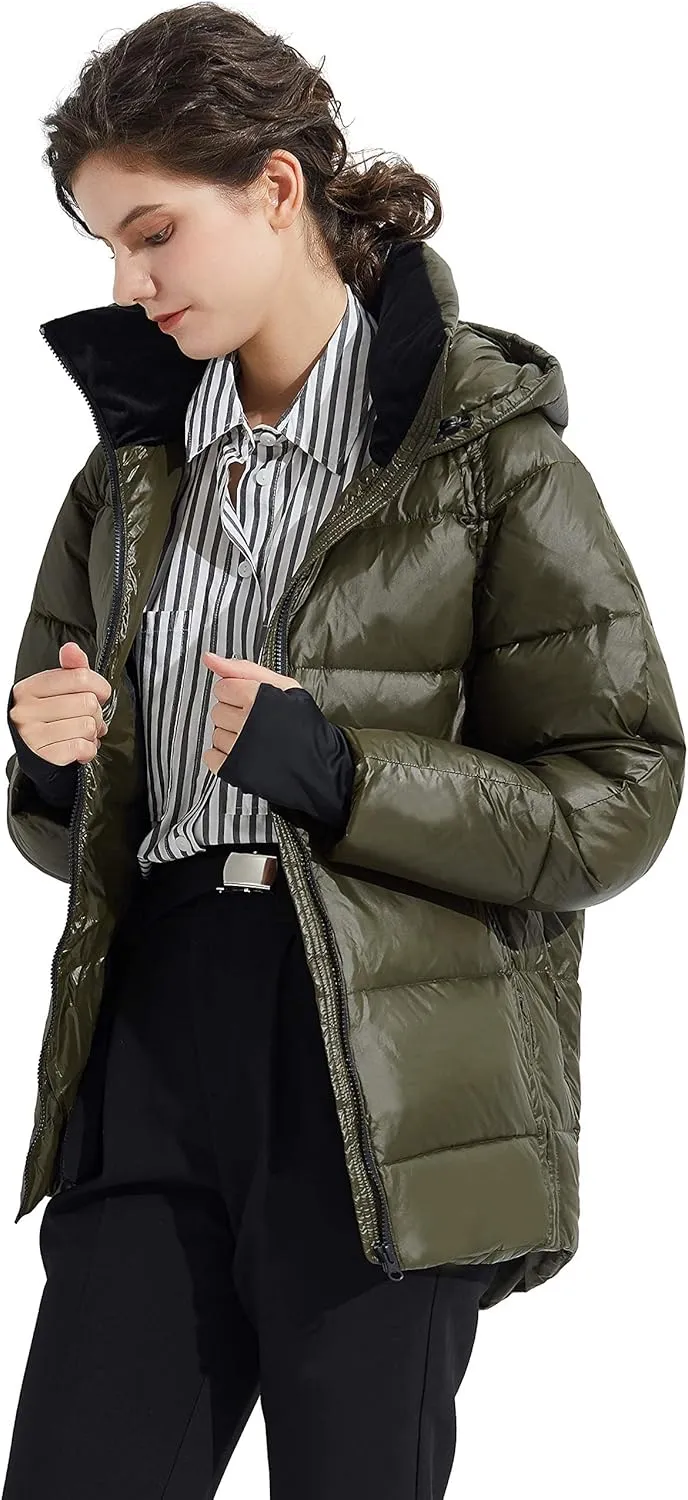 Orolay Light Down Jacket Women Bubble Winter Coat Hooded Cropped Puffer Jacket
