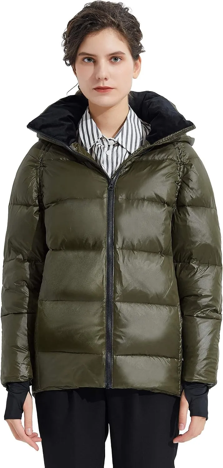 Orolay Light Down Jacket Women Bubble Winter Coat Hooded Cropped Puffer Jacket