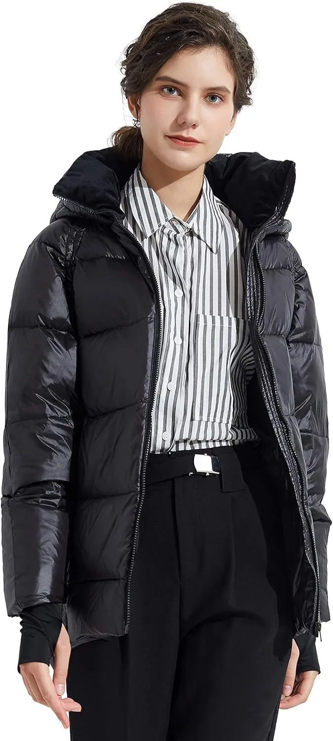Orolay Light Down Jacket Women Bubble Winter Coat Hooded Cropped Puffer Jacket