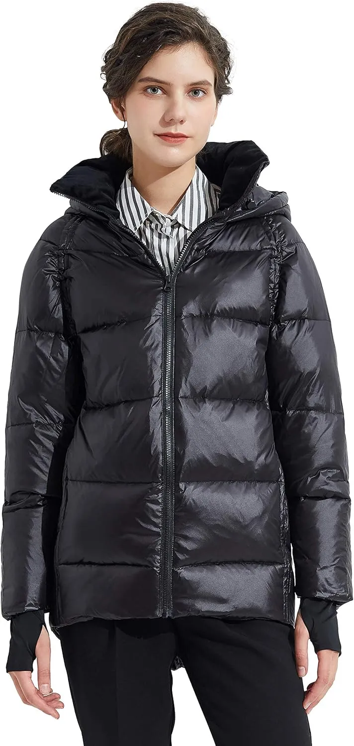 Orolay Light Down Jacket Women Bubble Winter Coat Hooded Cropped Puffer Jacket