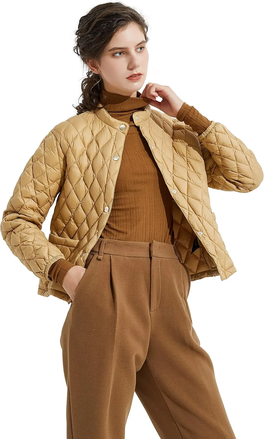 Orolay Women's Light Cropped Puffer Jacket Packable Stand Collar Down Jacket