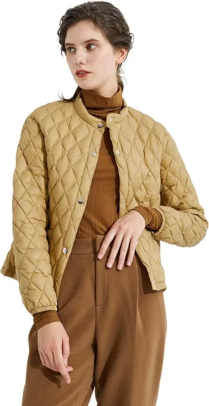 Orolay Women's Light Cropped Puffer Jacket Packable Stand Collar Down Jacket