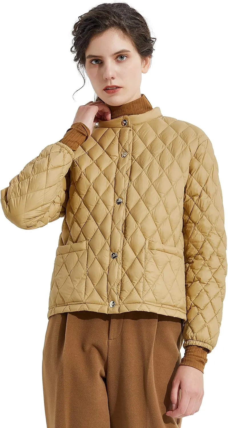 Orolay Women's Light Cropped Puffer Jacket Packable Stand Collar Down Jacket