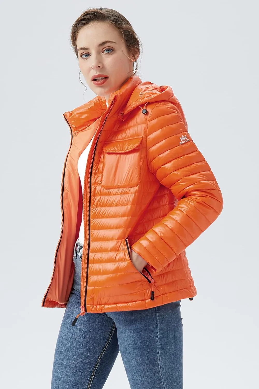 Orolay Women's Light Down Jacket Packable Winter Coat Hooded Cropped Puffer Jacket
