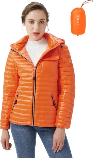 Orolay Women's Light Down Jacket Packable Winter Coat Hooded Cropped Puffer Jacket