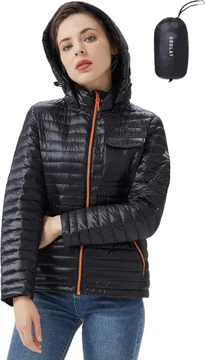 Orolay Women's Light Down Jacket Packable Winter Coat Hooded Cropped Puffer Jacket