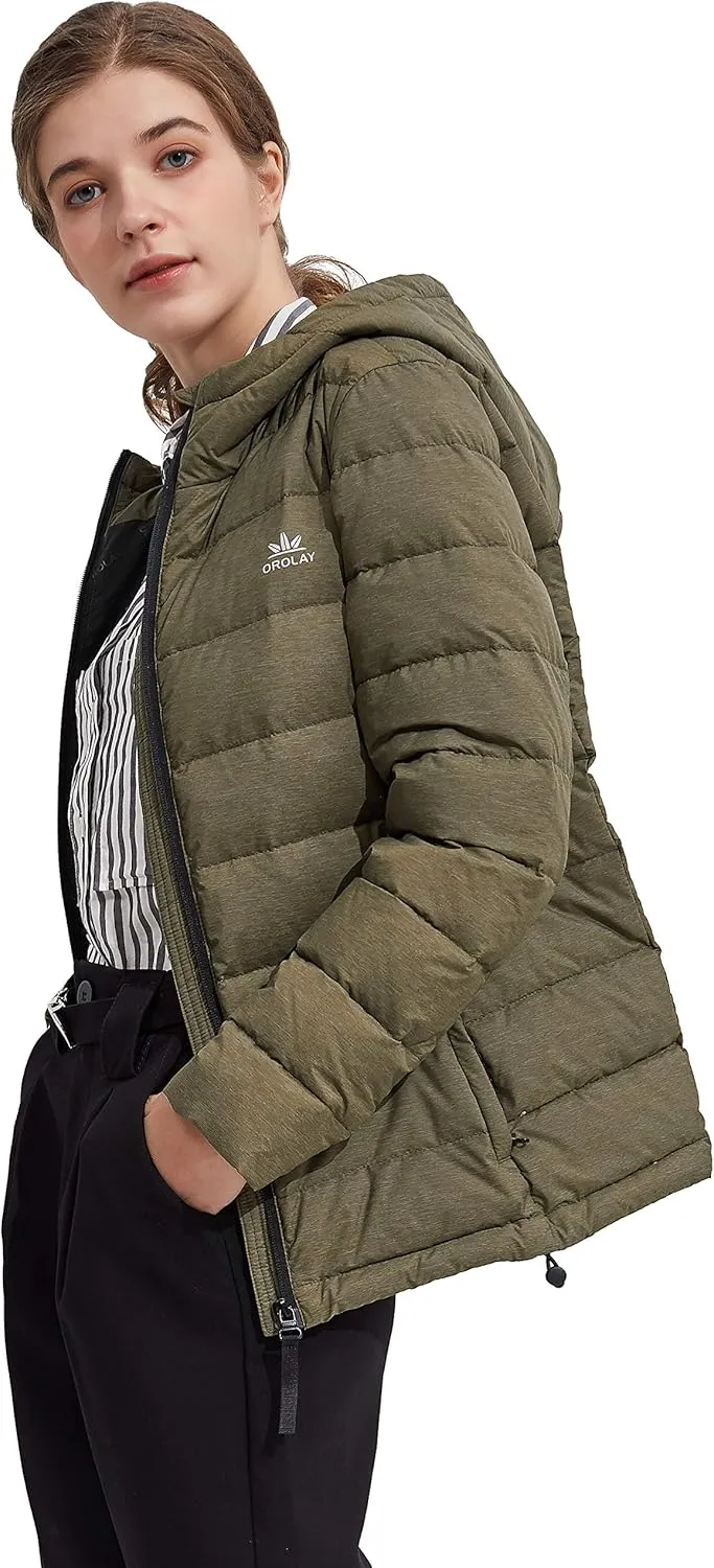 Orolay Women's Light Hooded Down Jacket Bubble Coat Packable Quilted Puffer Jacket