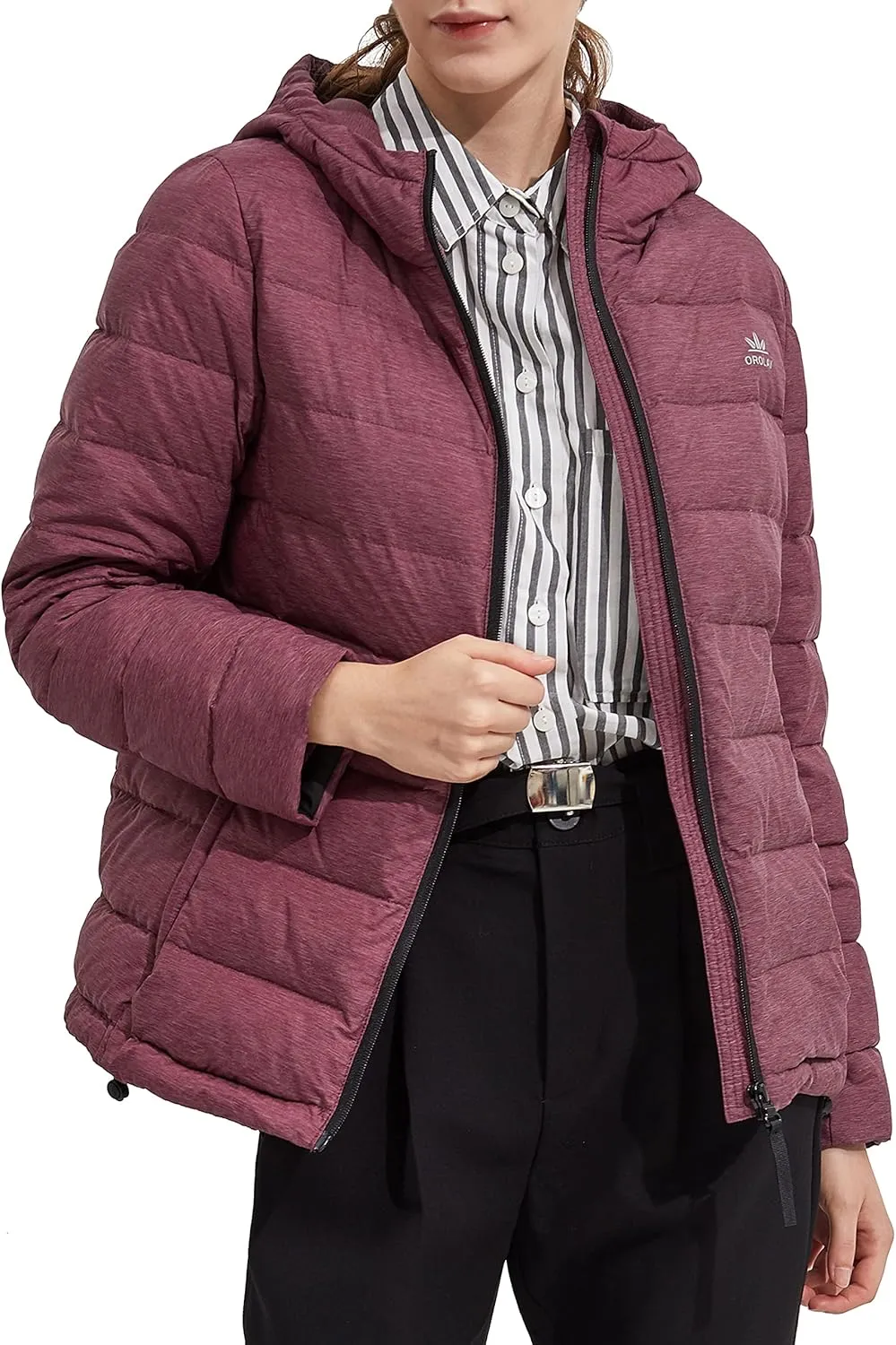 Orolay Women's Light Hooded Down Jacket Bubble Coat Packable Quilted Puffer Jacket