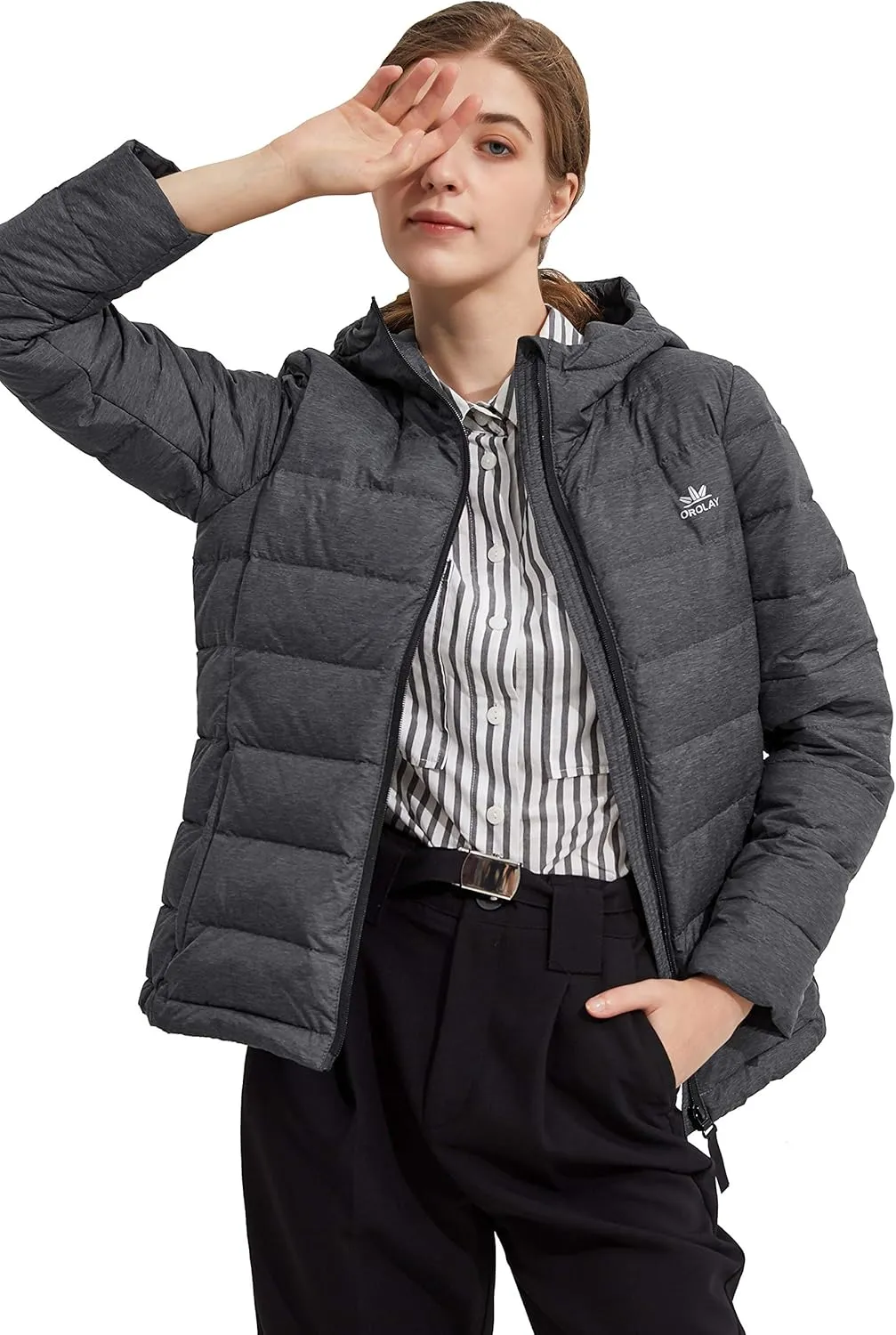 Orolay Women's Light Hooded Down Jacket Bubble Coat Packable Quilted Puffer Jacket