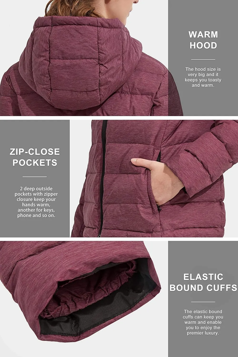 Orolay Women's Light Hooded Down Jacket Bubble Coat Packable Quilted Puffer Jacket