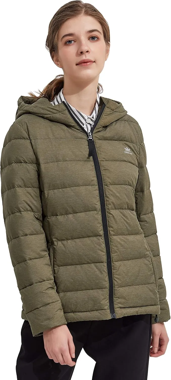 Orolay Women's Light Hooded Down Jacket Bubble Coat Packable Quilted Puffer Jacket