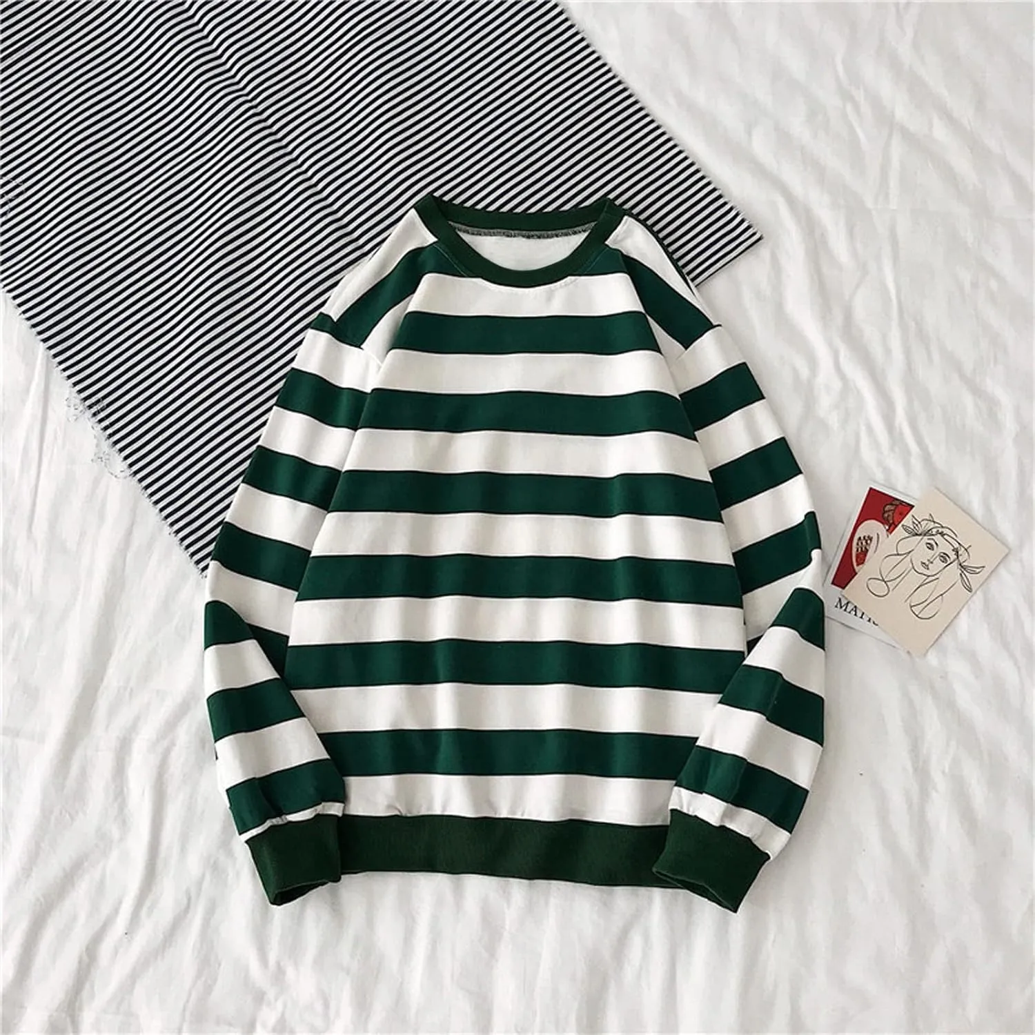 Oversized Sweatshirt for Women Trendy Crewneck Striped Color Block Tops Loose Long Sleeve Casual Stylish Pullover