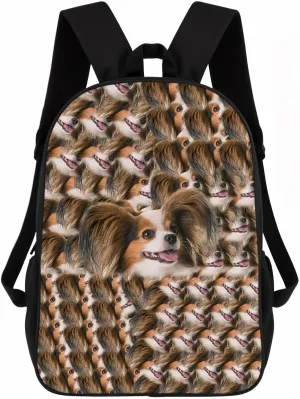 Papillon Dog Backpack, Dog Head Face Laptop Backpack, Bookbag, Daypack for Hiking Work Camping 17 Inch Style 1