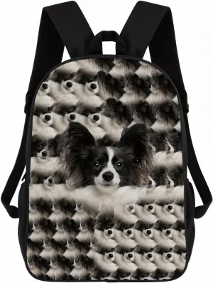Papillon Dog Backpack, Dog Head Face Laptop Backpack, Bookbag, Daypack for Hiking Work Camping 17 Inch