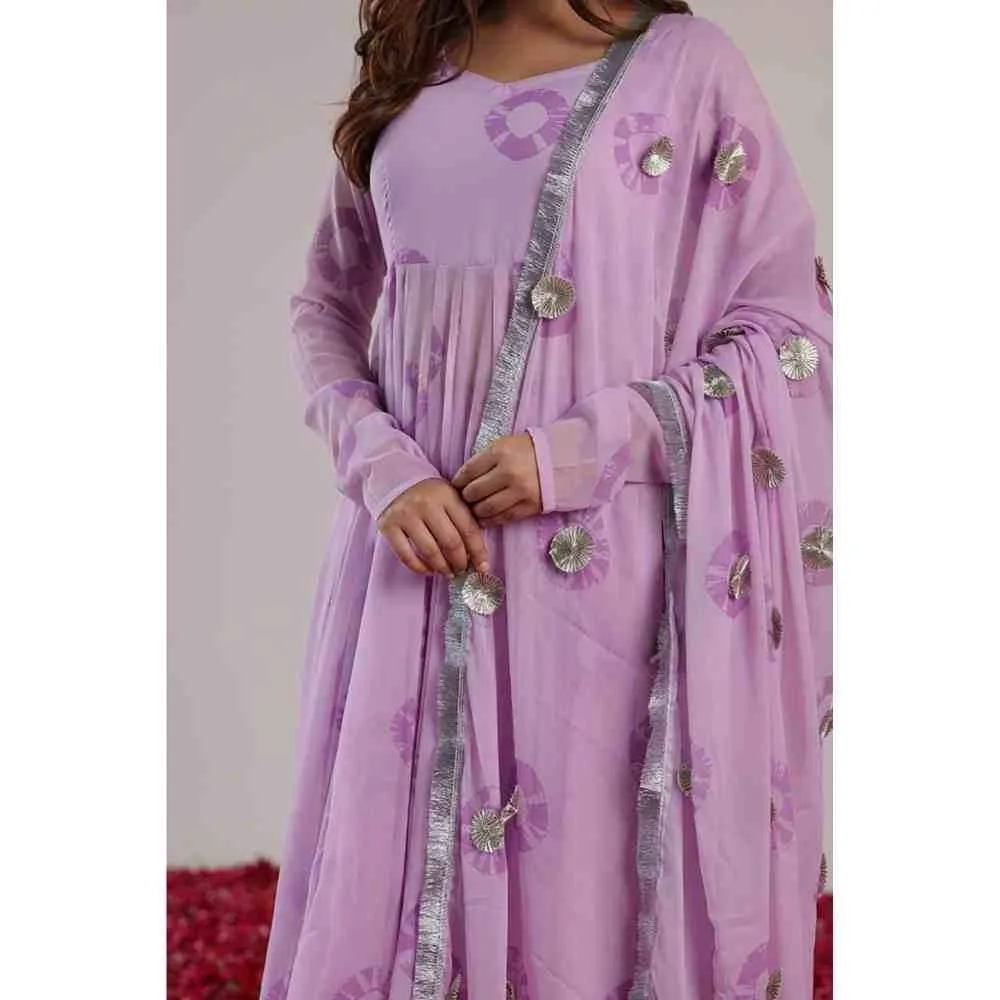 PEHNO'SA Shubh Radhika Bandhani Printed Anarkali Lavender (Set of 3)