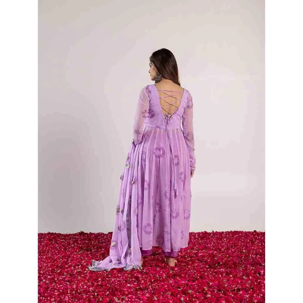 PEHNO'SA Shubh Radhika Bandhani Printed Anarkali Lavender (Set of 3)