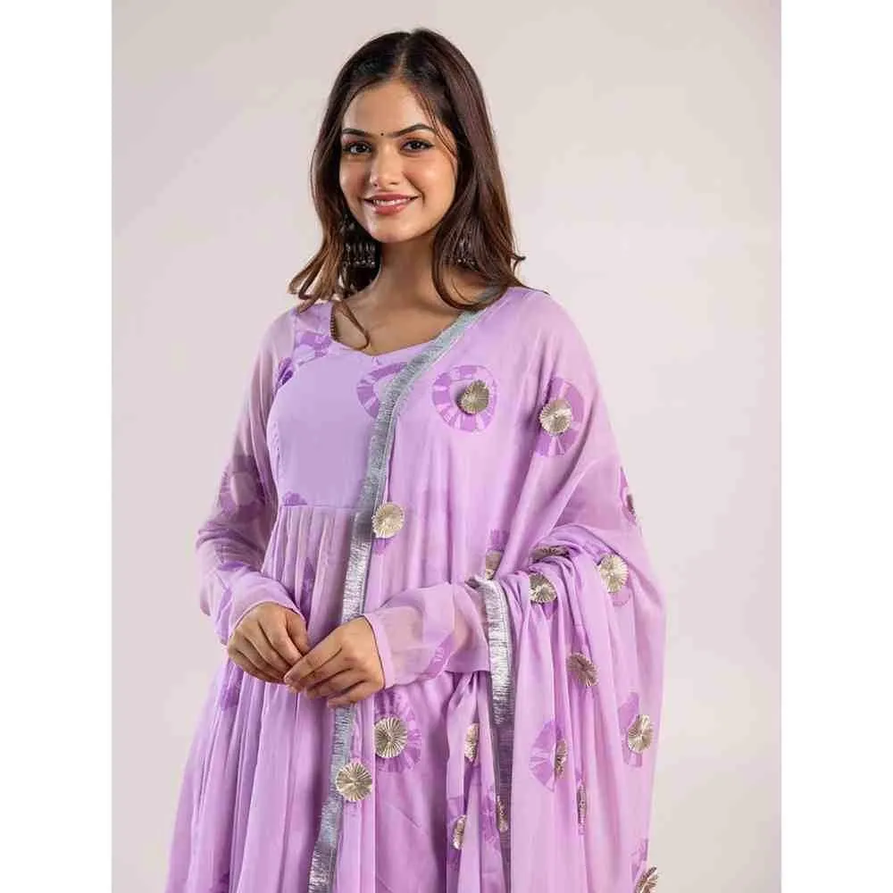 PEHNO'SA Shubh Radhika Bandhani Printed Anarkali Lavender (Set of 3)